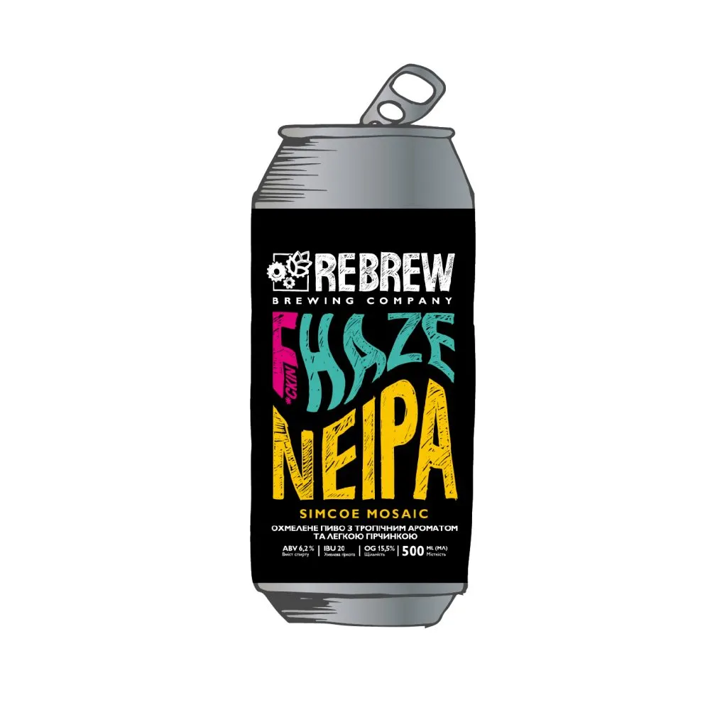 Пиво Rebrew F* Haze Simcoe, Mosaic NEIPA, ABV 6.2%, 0.5 л